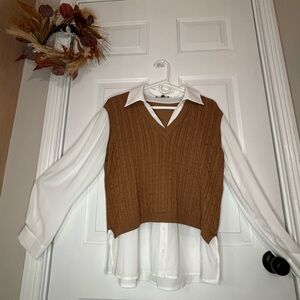 Adrianna Papell Tan Knit with White Trim